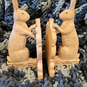Charming Cream Rabbit Bookends. Cast Iron